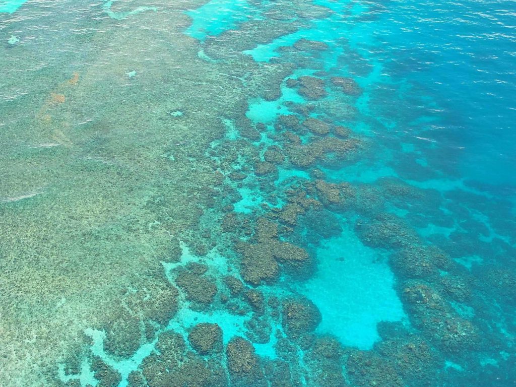 A picture from the air showing Great Barrier Reef