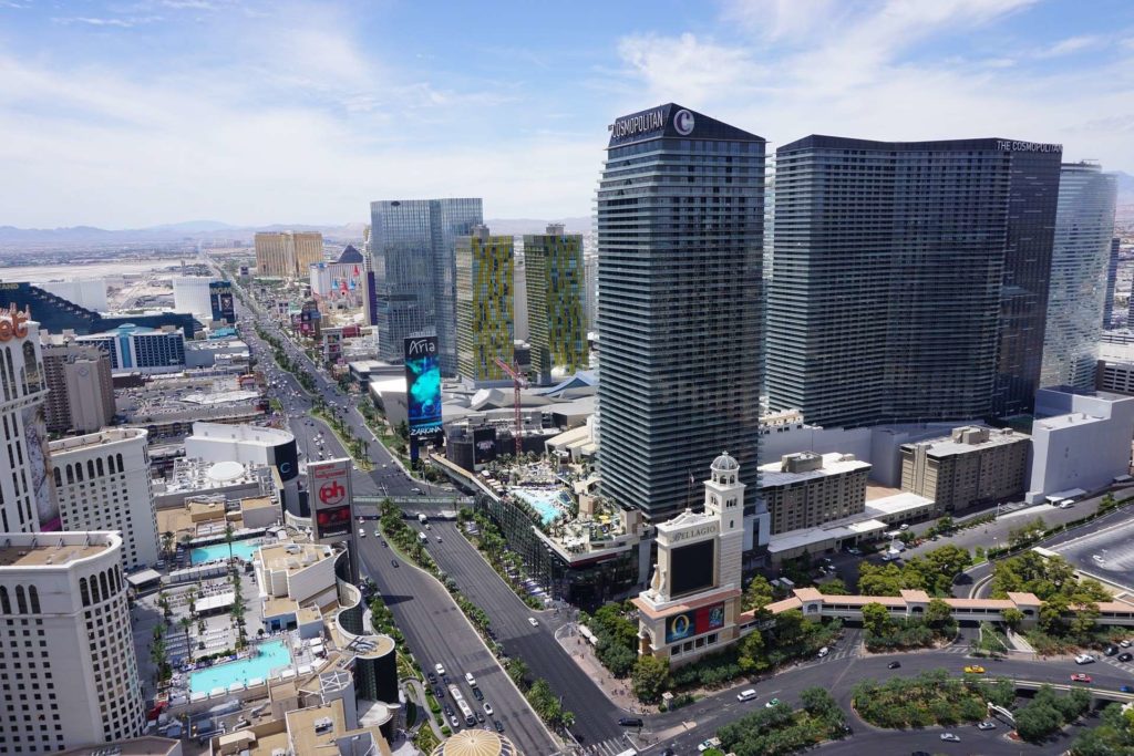 Daytime picture of the Las Vegas strip street taken from the air