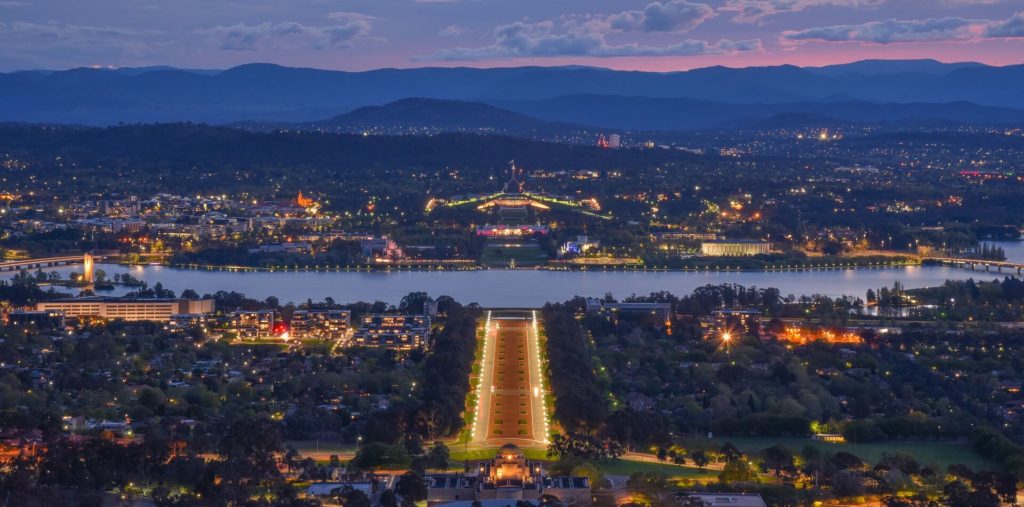 The City of Canberra at night