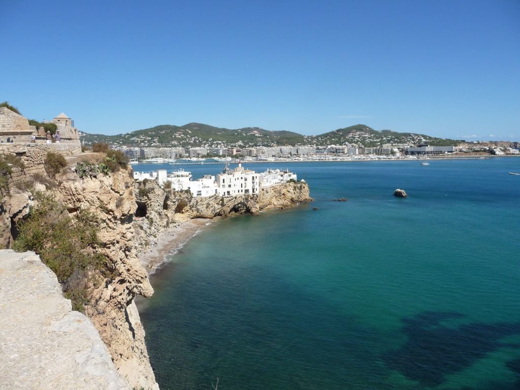 A view to Ibiza cityscape, beaches
