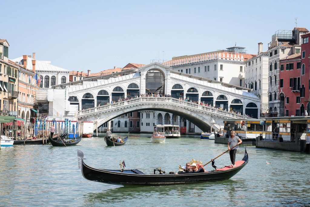 Rialto Bridge over the picturesque Grand Canal in Venice