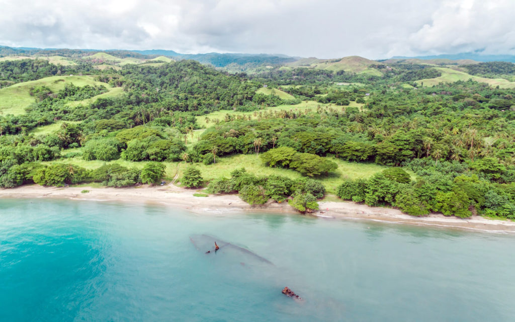 solomon islands ship wreck in water dronie