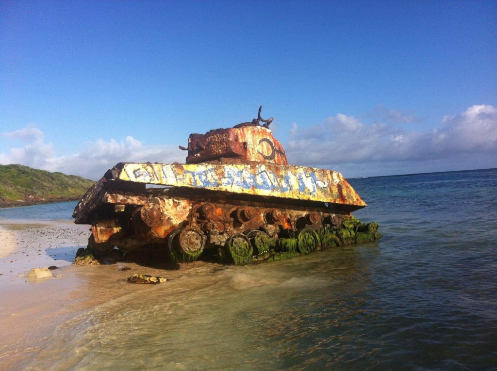 old rusty tank at Culebra Island beach puerto rico